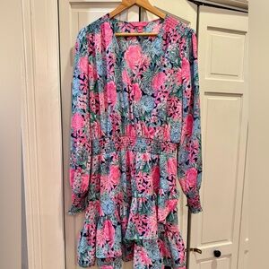 Lilly Pulitzer Cristiana Stretch Dress, Navy Always Be Blooming Size 16